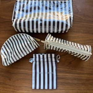 Vintage Iconic Henri Bendel Brown & White Striped Toiletry Bag Lot of 4